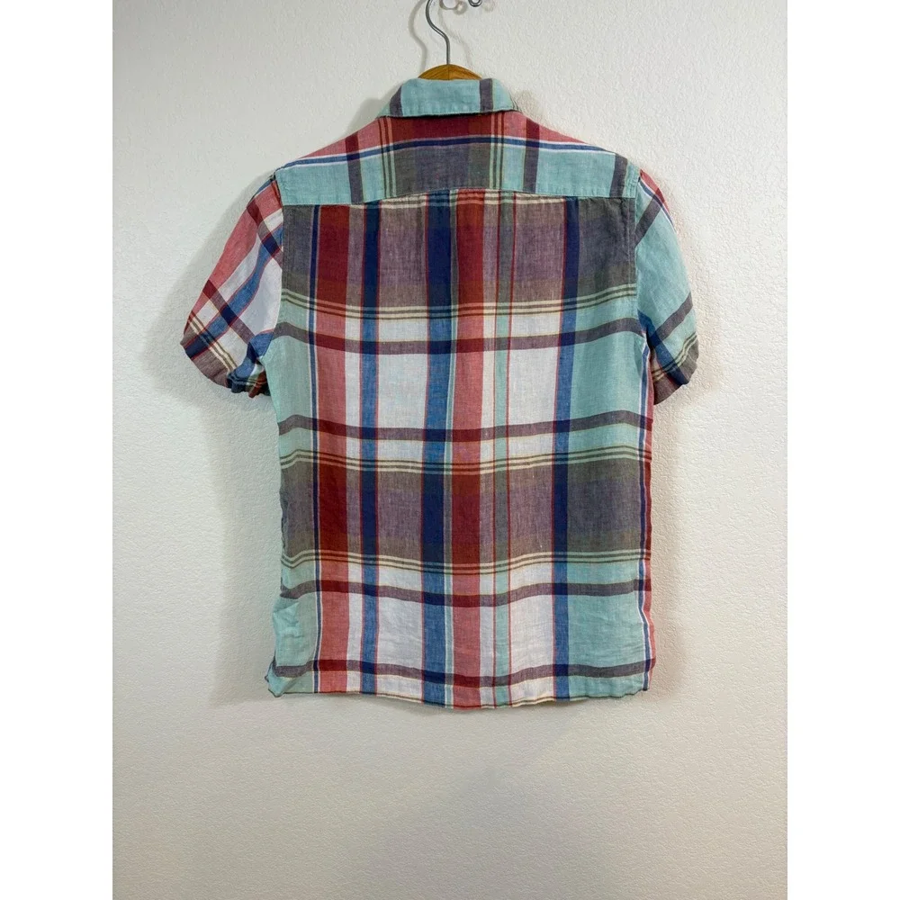 J.Crew Button Down Mens Small Multi Color Baird McNutt Irish Linen Plaid preppy